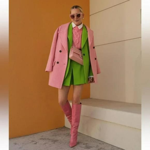 ZARA 2 PIECE LIME GREEN DOUBLE BREASTED BLAZER AND SKORT - Picture 8 of 10